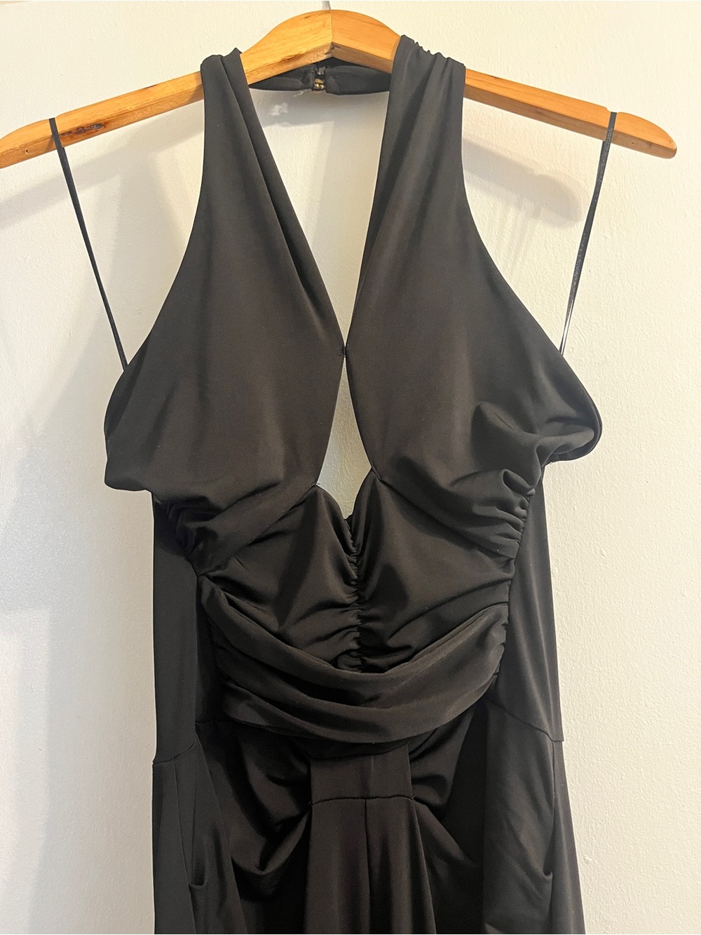 Guess Black Halter-Style Jumpsuit with Cutouts and Gold Zipper